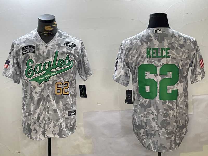 Mens Philadelphia Eagles #62 Jason Kelce Arctic Camo 2024 Salute to Service Stitched Baseball Jerseys